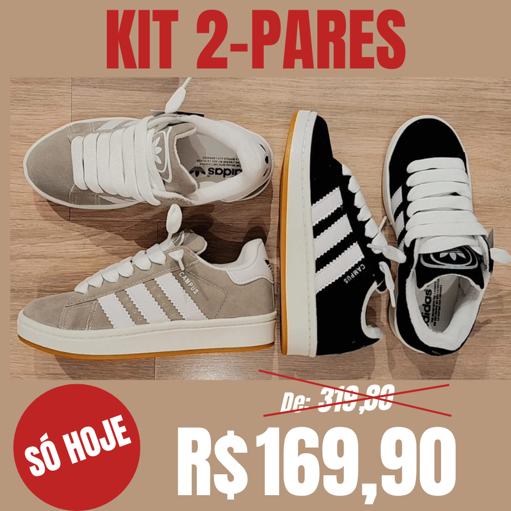 Kit 2-Pares de Campus Cinza/Preto